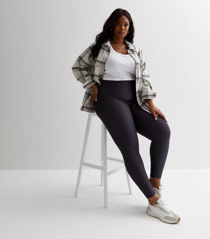 Curves Dark Grey Ribbed Jersey Leggings