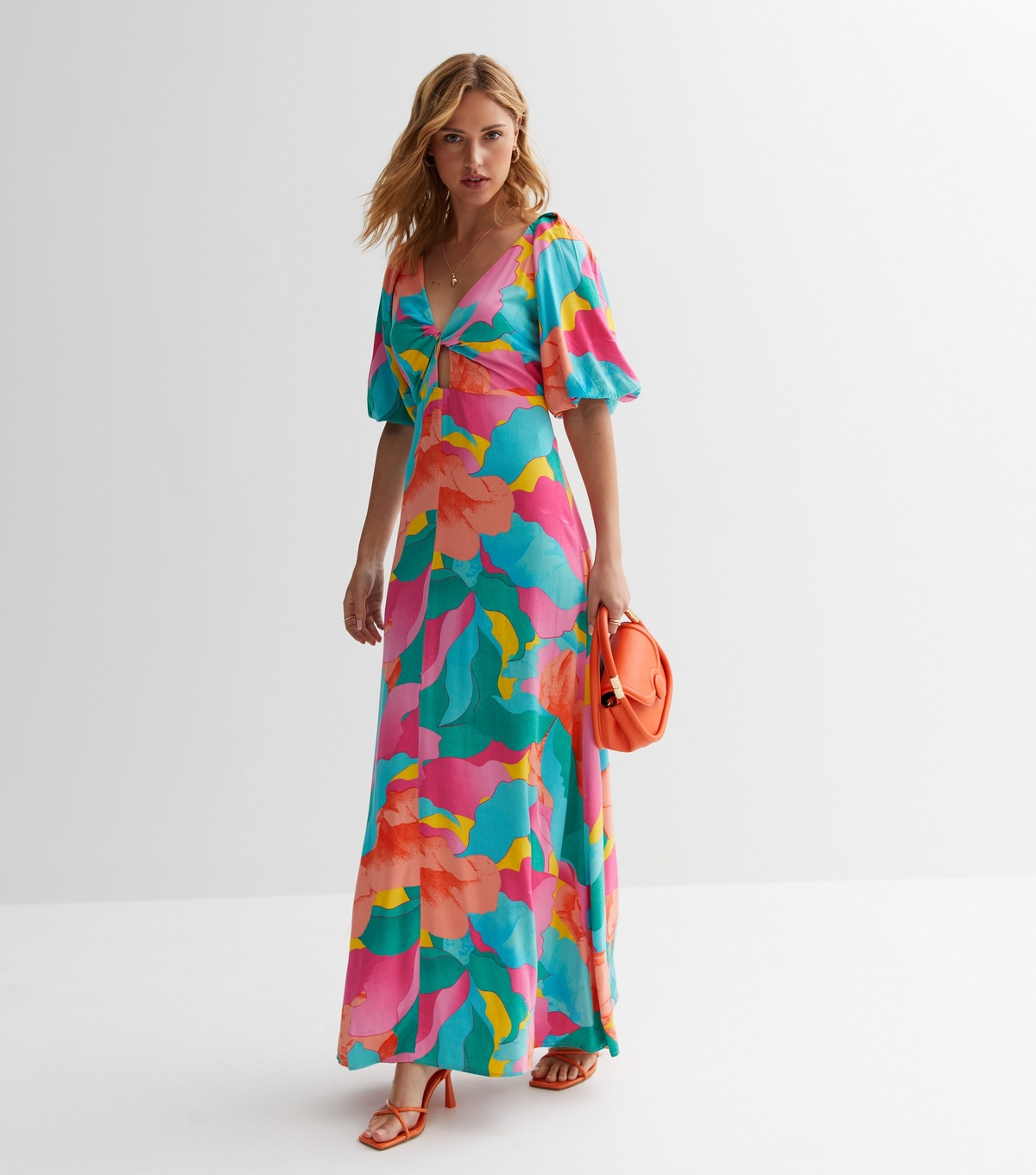 Women's Pink Floral Twist Front Maxi Dress VILA New Look