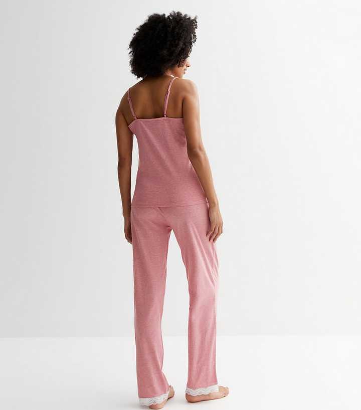 Tall Pink Cami Pyjama Set with Lace Trim