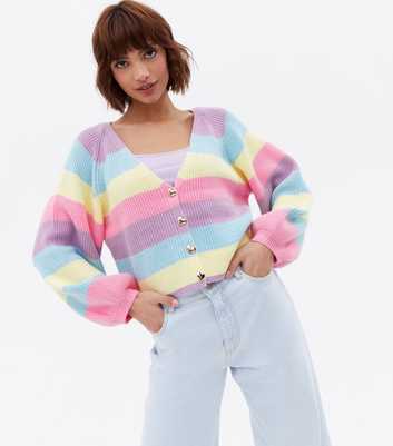 Sunshine Soul Multicoloured Stripe Knit Heart Button Cardigan