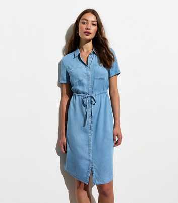 Sunshine Soul Pale Blue Denim Belted Midi Dress