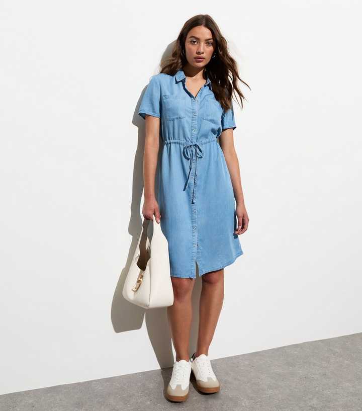 Sunshine Soul Pale Blue Denim Belted Midi Dress | New Look