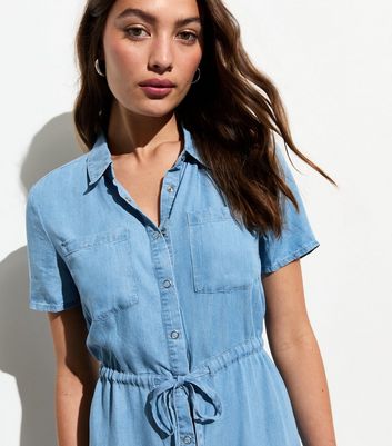 Sunshine Soul Pale Blue Denim Belted Midi Dress New Look