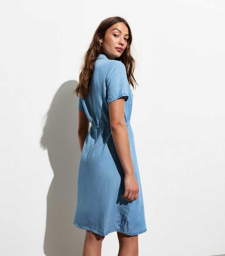 white christmas dresses Pale Indigo Zip Detail Tiered Short Denim Dress Scamp & Dude main image 0