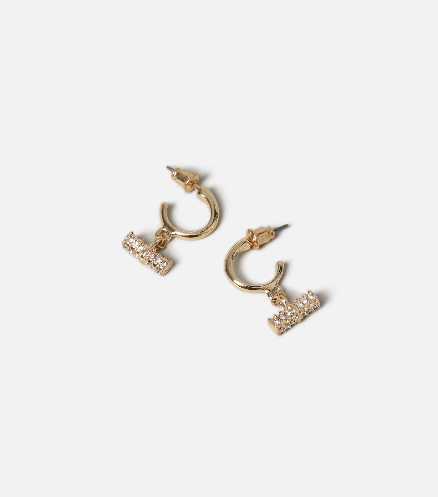 Freedom Gold Diamanté T Bar Drop Hoop Earrings Image 2