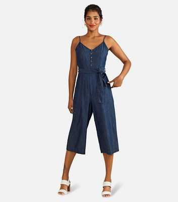 Yumi Blue Denim Look Strappy Jumpsuit