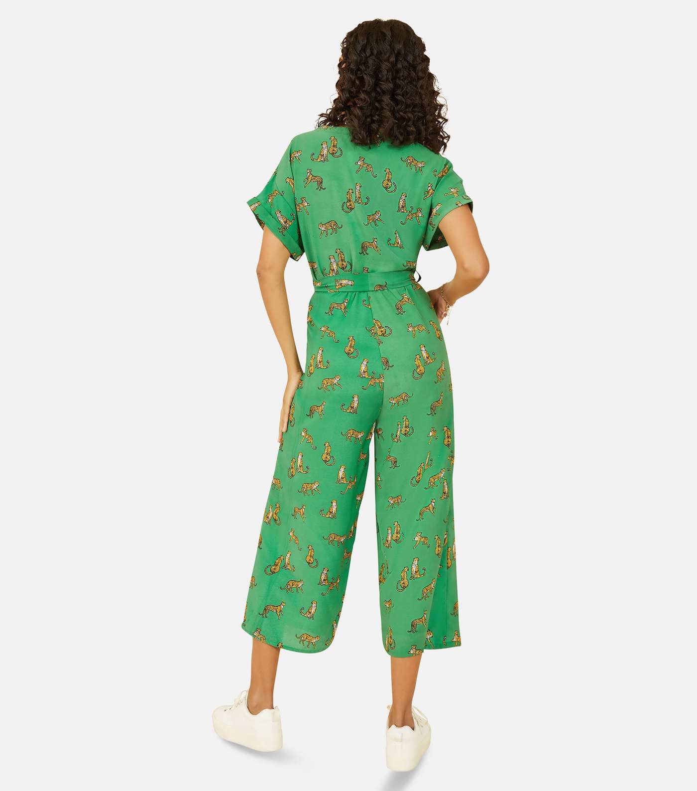 Yumi Green Leopard Print Short Sleeve Tie Waist Jumpsuit Image 3