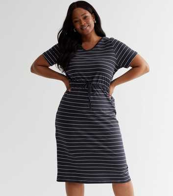 ONLY Curves Navy Stripe Jersey Drawstring Midi Dress