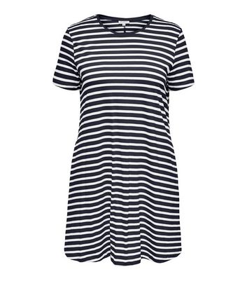 ONLY Curves Navy Stripe Jersey Mini Dress New Look