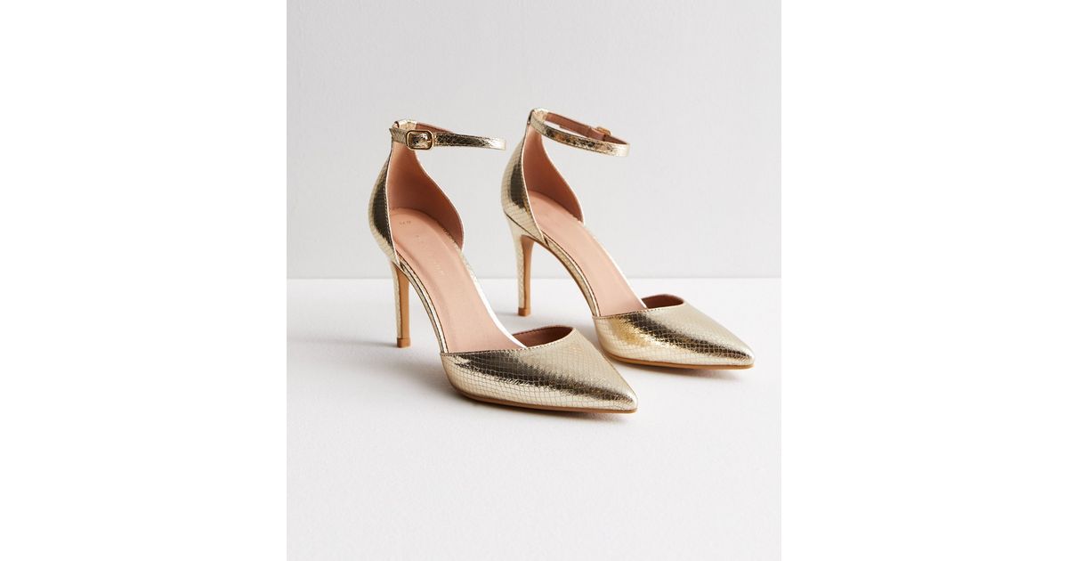 Gold Faux Snake Stiletto Heel Court Shoes New Look