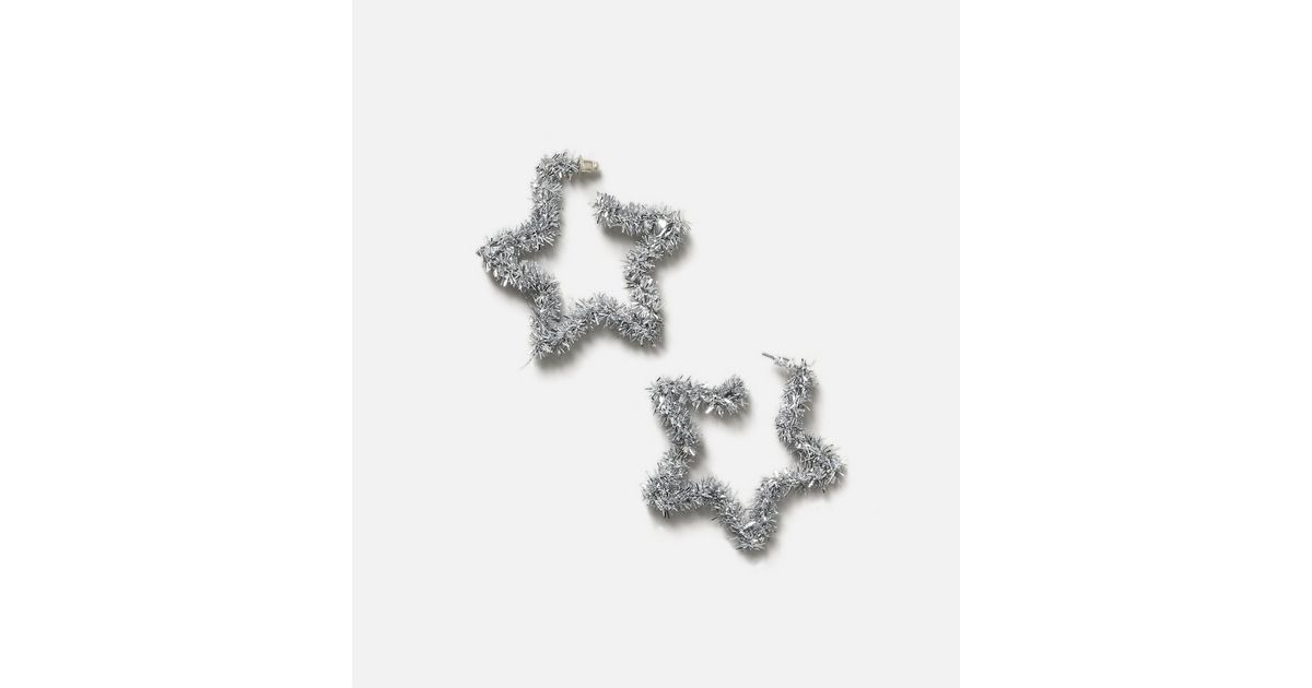 Freedom Silver Tinsel Star Hoop Earrings New Look