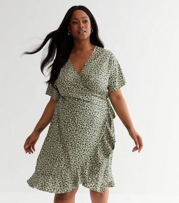 Leopard print store frill wrap dress