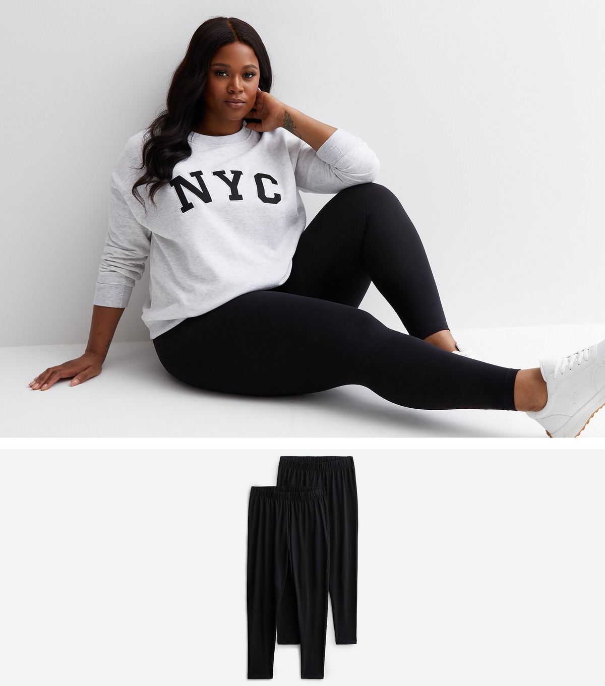 Women's Plus Size 2 Pack Black Jersey Leggings Curves New Look