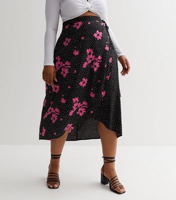 Pink spot midi 2024 skirt new look