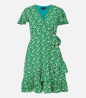 Mela Green Floral Frill Mini Wrap Dress New Look