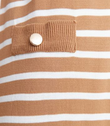 Trendyol Camel Stripe Knit Pocket Button Maxi Dress New Look