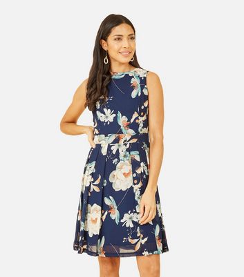 Mela Navy Floral Mini Skater Dress