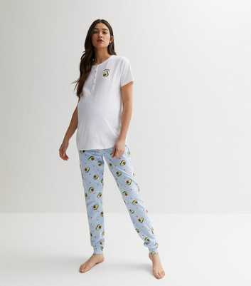 Maternity White T-Shirt and Jogger Pyjama Set with Avocado Print