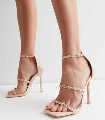 Public Desire Pale Pink Diamanté Strappy Stiletto Heel Sandals