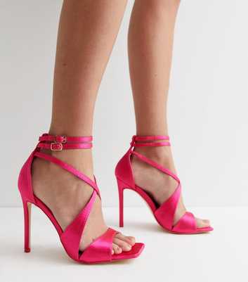 Public Desire Bright Pink Satin Strappy Stiletto Heel Sandals