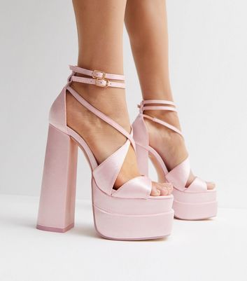 Public Desire Pink Double Platform Block Heel Sandals New Look