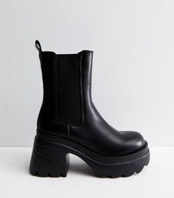 Truffle Collection Black Chunky High Ankle Block Heel Chelsea Boots