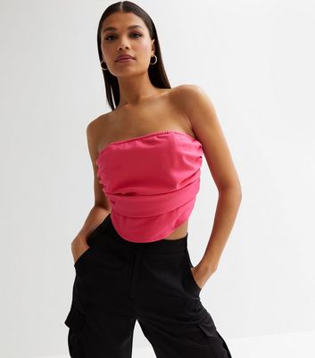 Public Desire Mid Pink Crepe Ruched Corset Top New Look