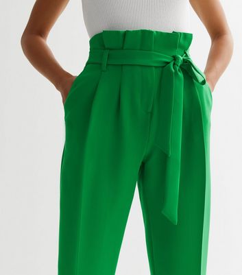 Green store belted trousers