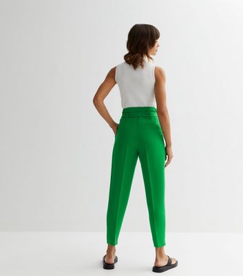 Green Belted Paperbag Trousers New Look