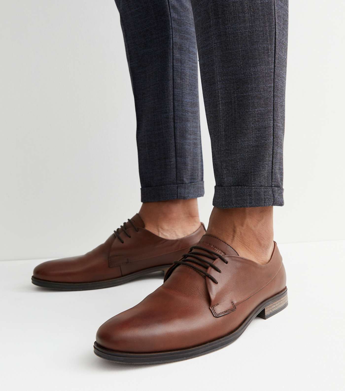 Jack & Jones Rust Leather Lace Up Rounded Brogues Image 2