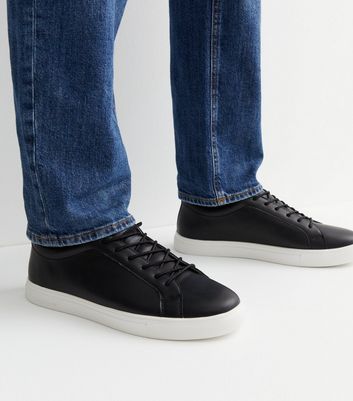 Jack Jones Dark Grey Leather Look Lace Up Trainers New Look