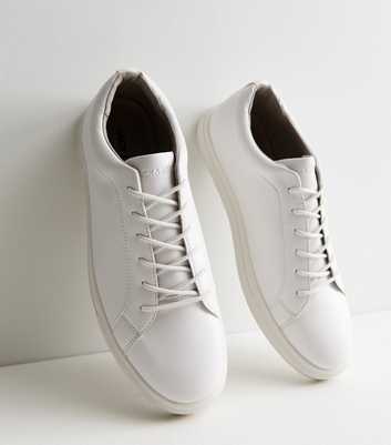Jack & Jones White Leather-Look Lace Up Trainers