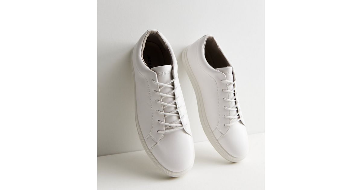 Jack Jones White Leather-Look Lace Up Trainers New Look