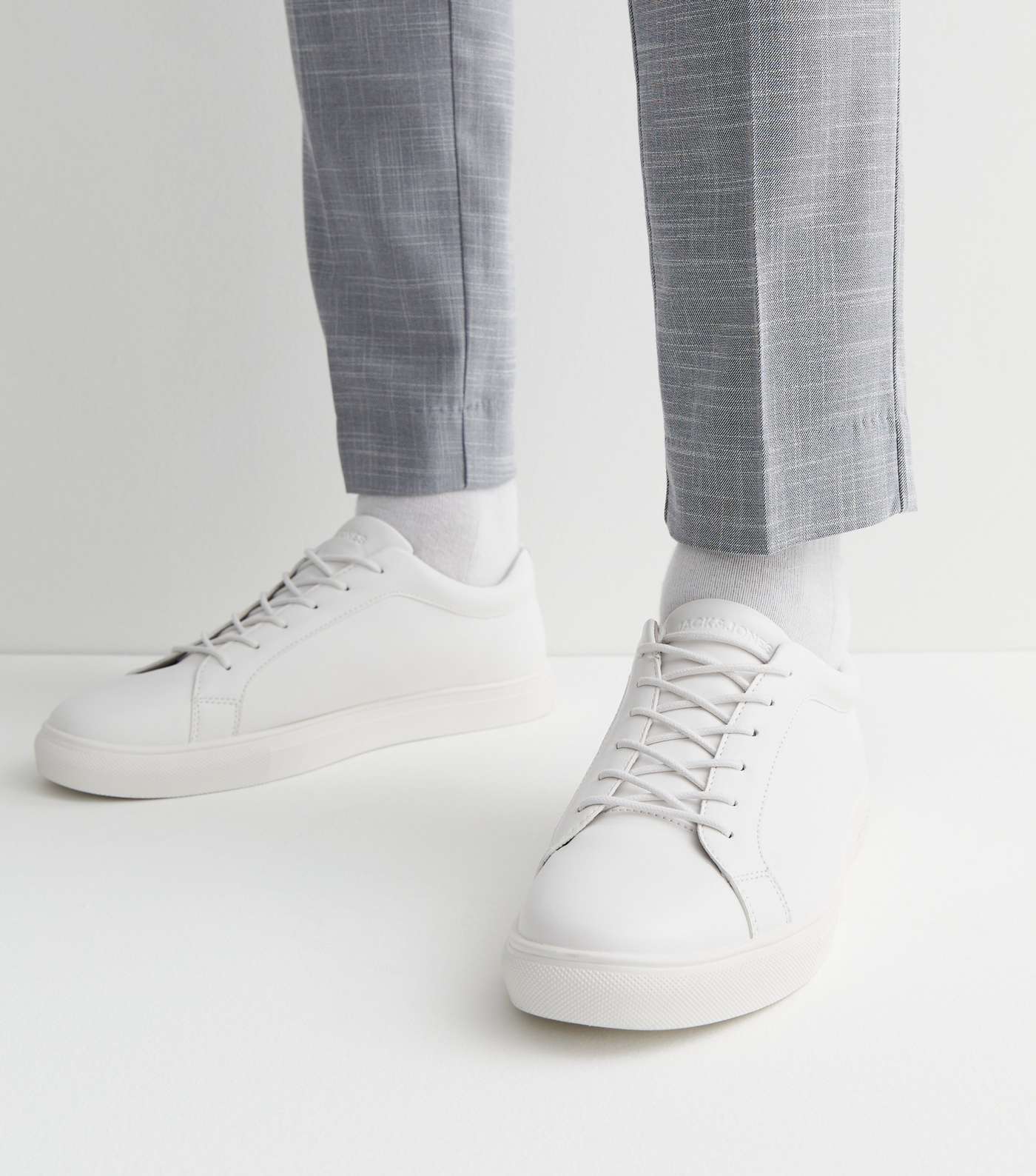 Jack & Jones White Leather-Look Lace Up Trainers Image 2