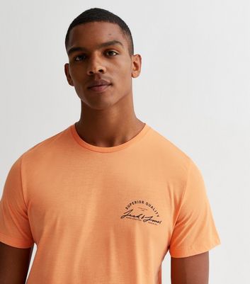 Men's Jack & Jones Bright Orange Crew Neck Logo T-Shirt New Look