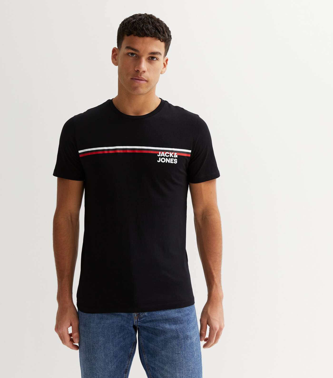 Jack & Jones Black Stripe Logo T-Shirt Image 2