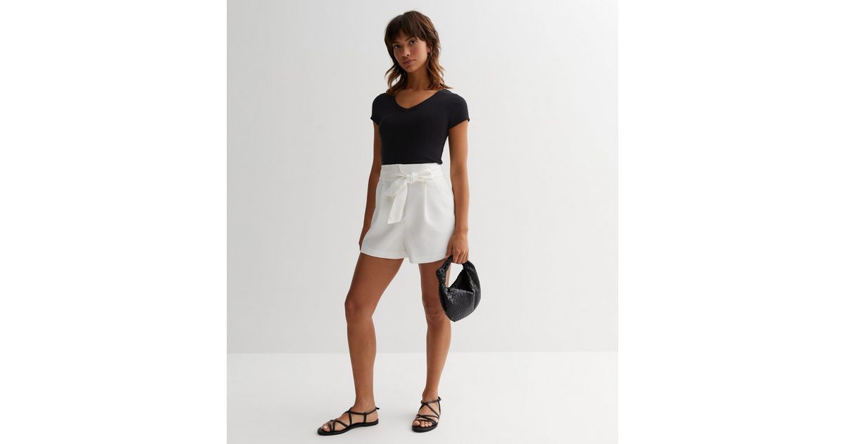 White Belted High Waist Shorts | New Look