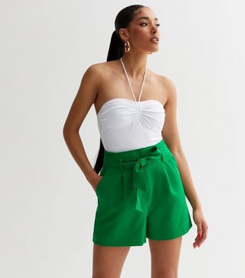 Green Belted High Waist Shorts New Look