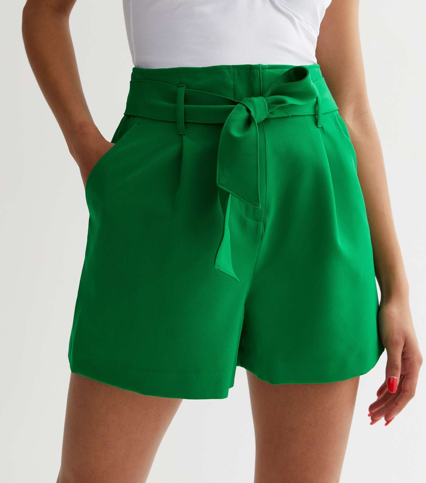 Green Belted High Waist Shorts Image 2
