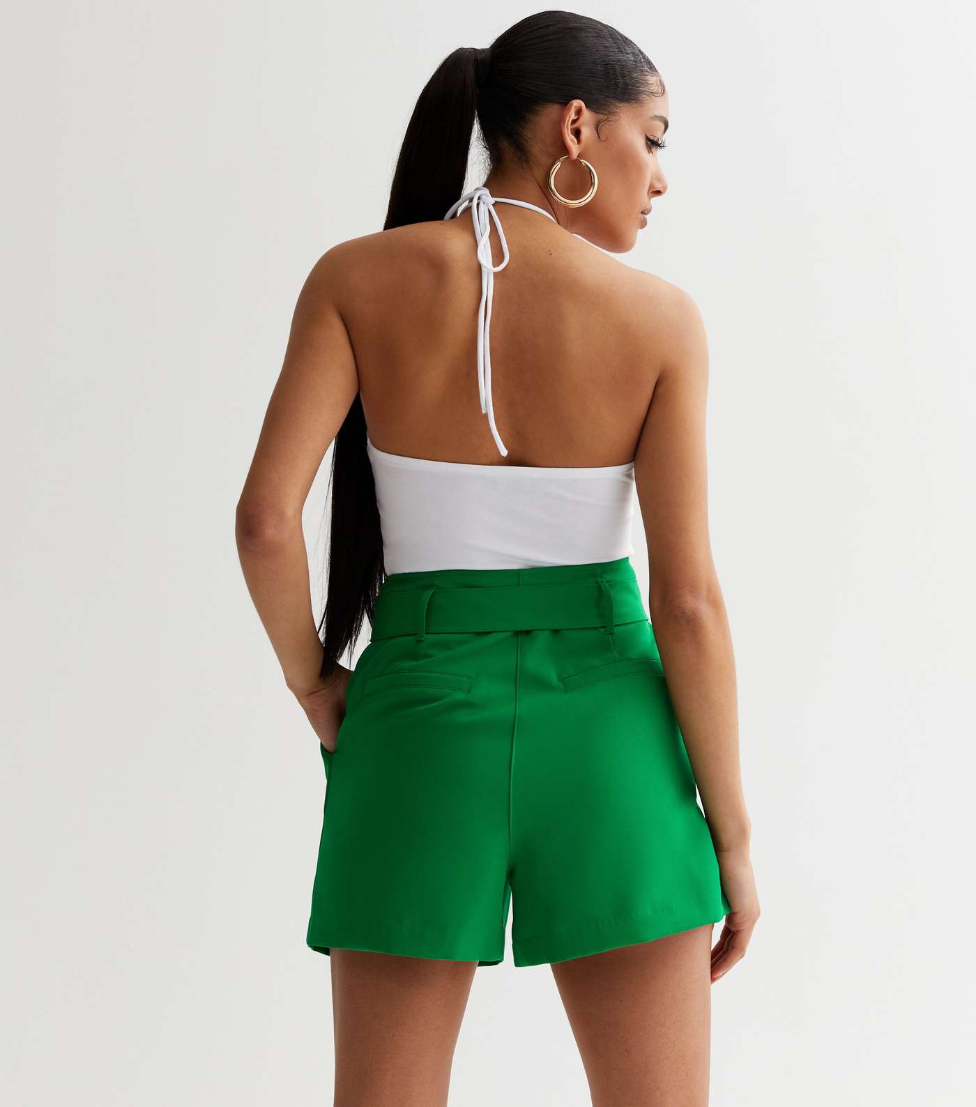 Green Belted High Waist Shorts Image 4