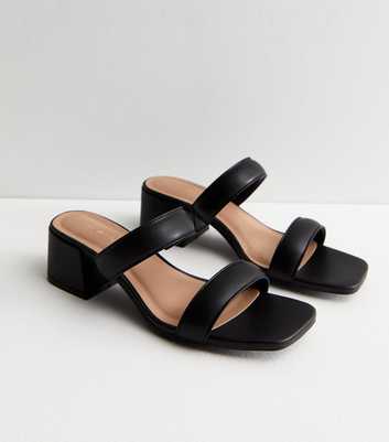Black Padded Strap Block Heel Mule Sandals