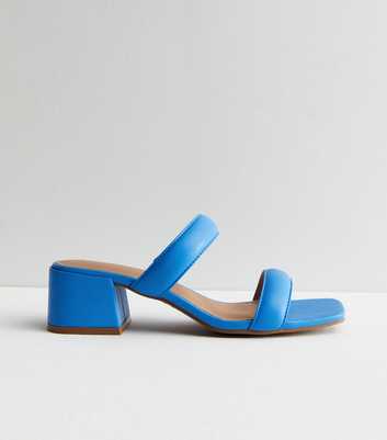 Blue Padded Strap Block Heel Mule Sandals