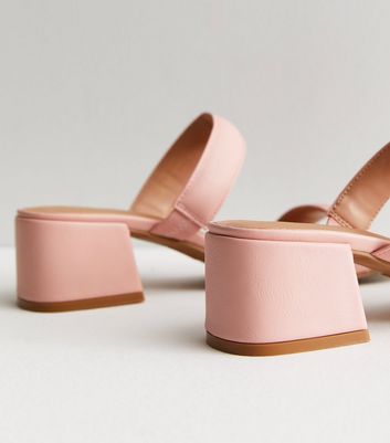 Pale Pink Padded Strap Block Heel Mule Sandals New Look