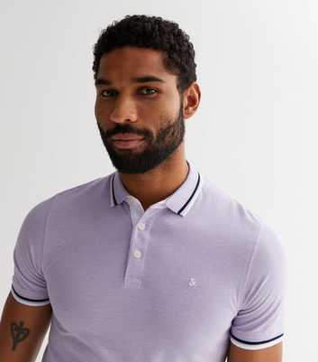 Jack & Jones Lilac Stripe Trim Short Sleeve Polo Top