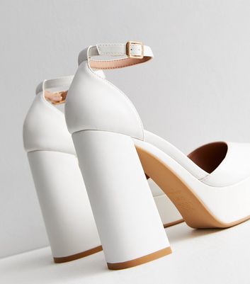 Sayra Ankle Strap Platform Block Heel Sandals In White Matt | Miss Diva |  SilkFred