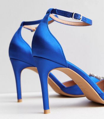 Blue Satin Embellished Stiletto Heel Court Shoes