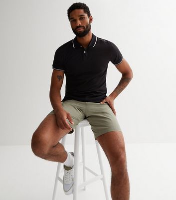 Black polo shirt shop and khaki shorts