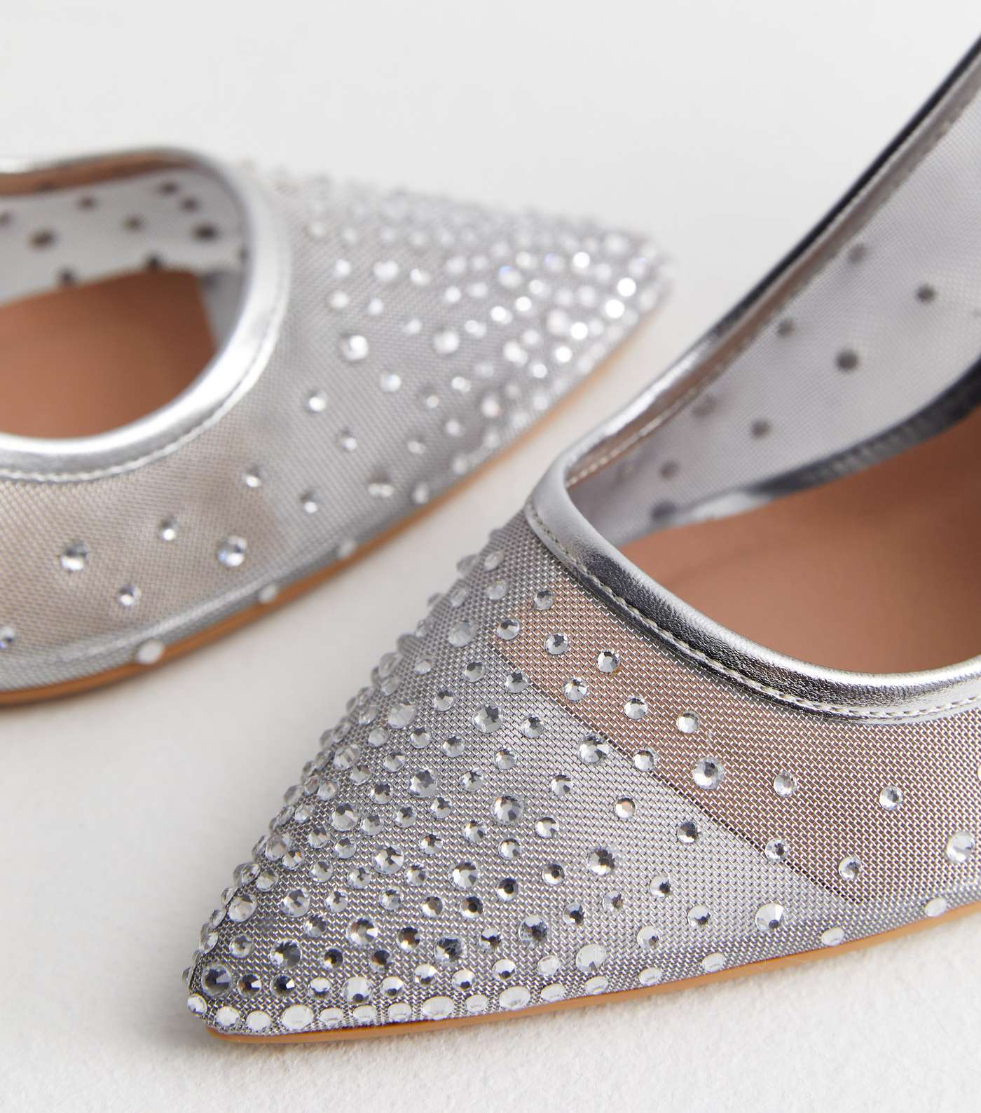 Silver Mesh Diamanté Stiletto Heel Court Shoes Image 4