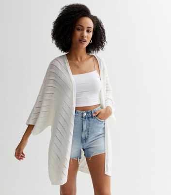 Tall Off White Chevron Knit Kimono Cardigan