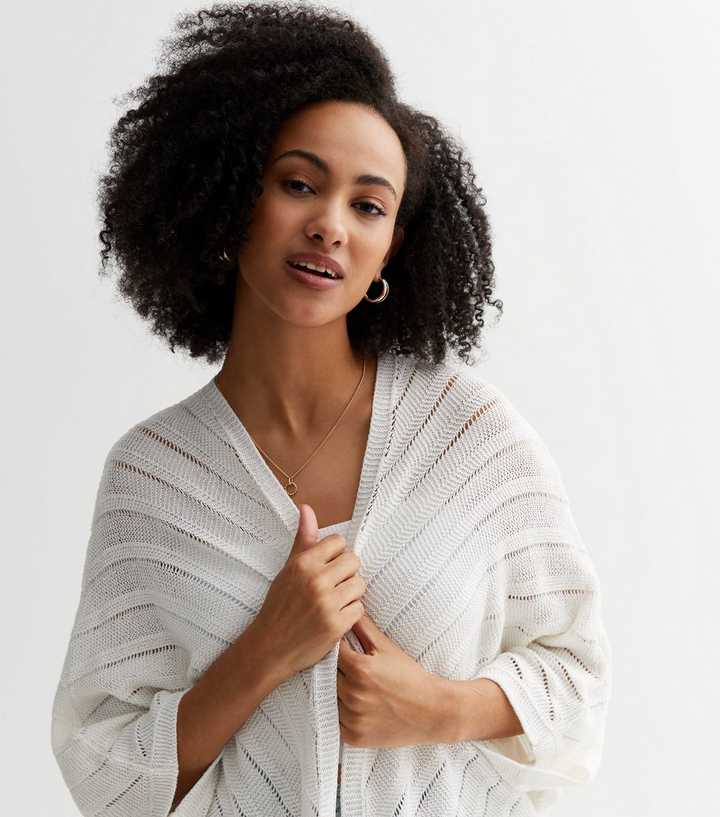 Tall Off White Chevron Knit Kimono Cardigan